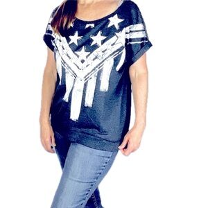 NWT Stars Stripes graphic sweatshirt terry cloth top popover 4th of July